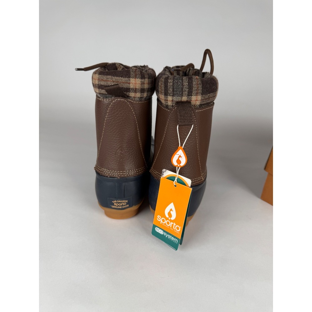 Sporto Debunk Navy Brown Plaid Trim Duck Boots Womens 9M New in Box - Picture 4 of 6